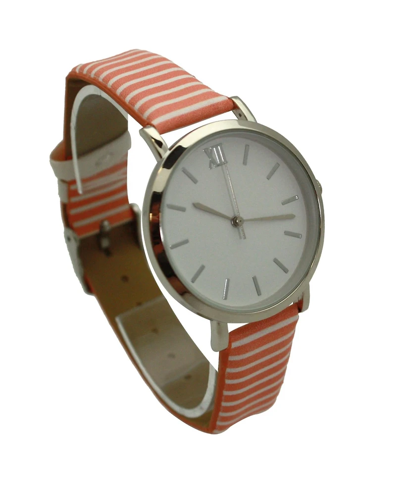 Olivia Pratt Orange Stripped Pastel Colors Faux Leather Women Watch