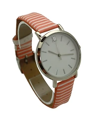Olivia Pratt Orange Stripped Pastel Colors Faux Leather Women Watch