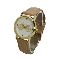 Beige Bicycle Face Leather Strap Watch