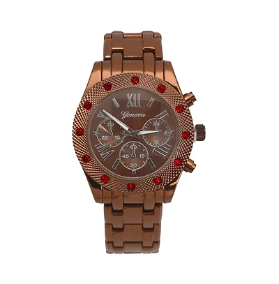 Olivia Pratt Brown Women's Red Rhinestone Detail Boyfriend Metal Watch