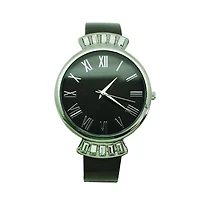 Olivia PrattGunmetal Silver Olivia Pratt Elegant Emerald Rhinestone Solid Metal Bangle Watch