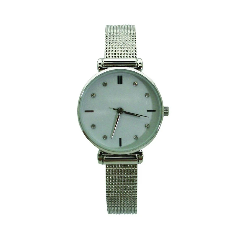 Silver Olivia Pratt Every Day Textured and Rhinestone Metal Bangle Watch