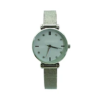 Silver Olivia Pratt Every Day Textured and Rhinestone Metal Bangle Watch
