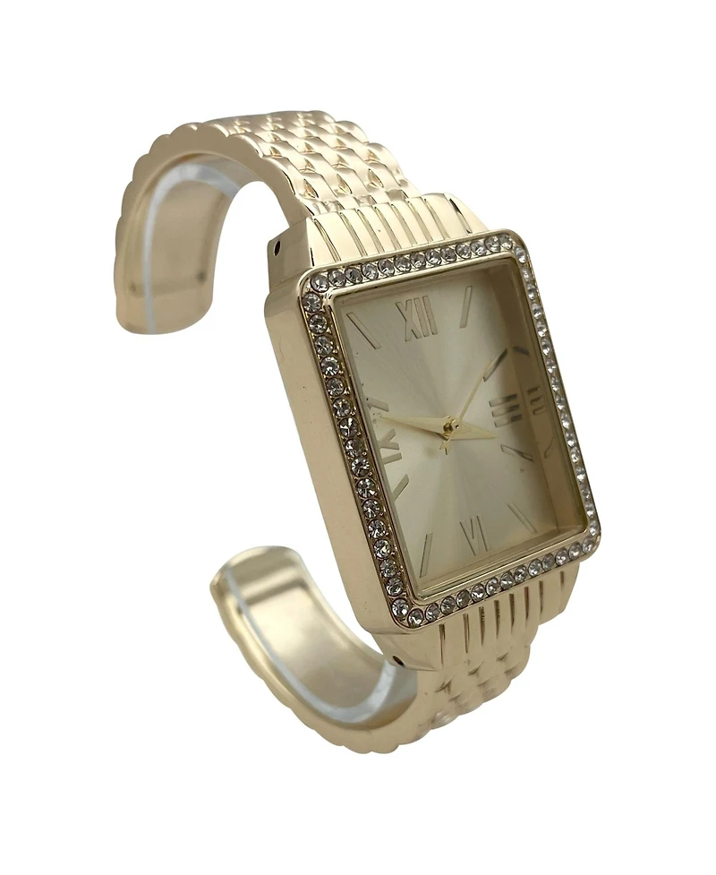 Olivia Pratt Gold Square Face with Rhinestones Bangle Women Watch