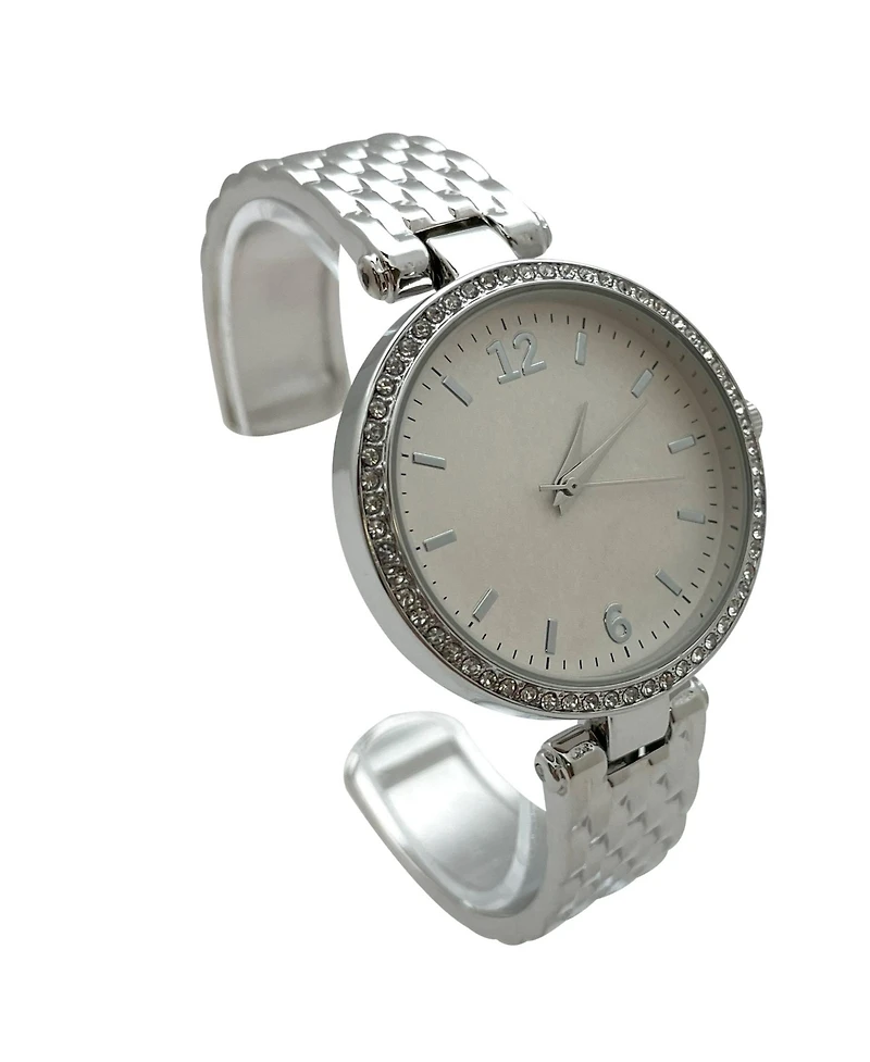 Olivia Pratt Silver Round Face with Rhinestones Bangle Women Watch