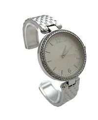 Olivia Pratt Silver Round Face with Rhinestones Bangle Women Watch