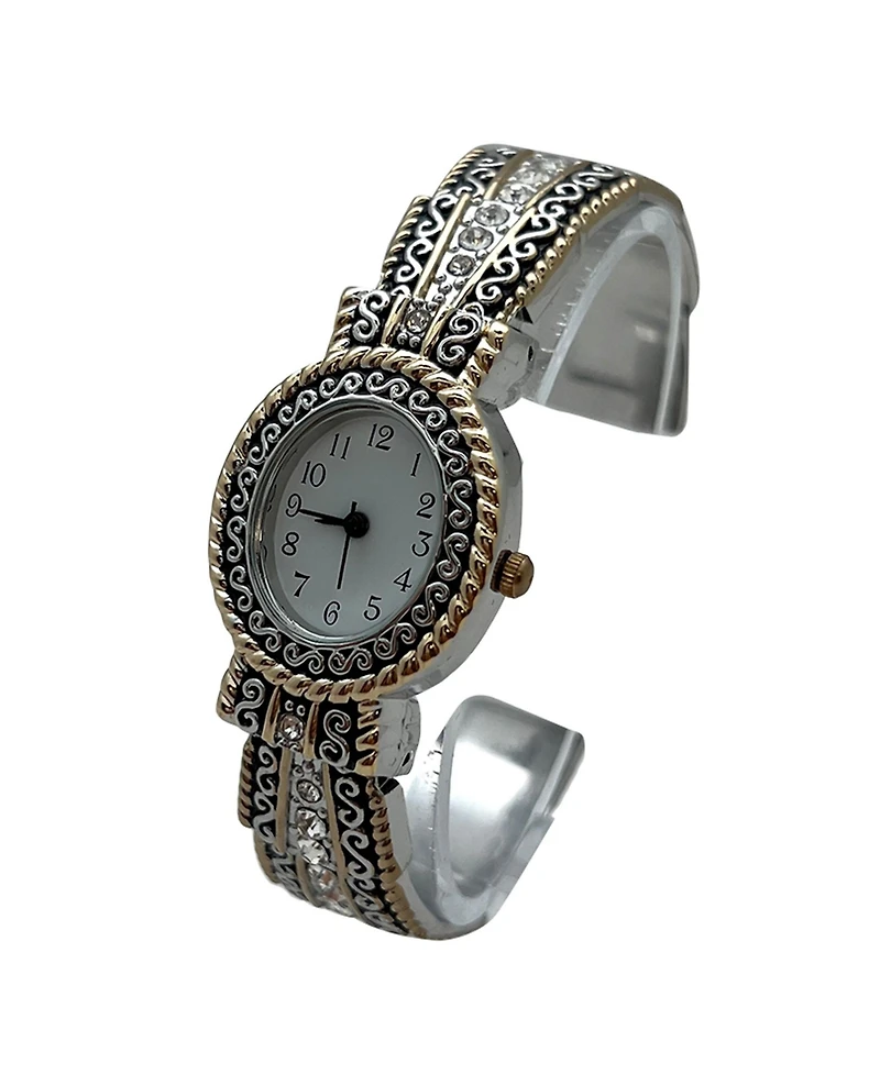 Olivia Pratt Two Tone New Elegant Textured Bangle Women Watch