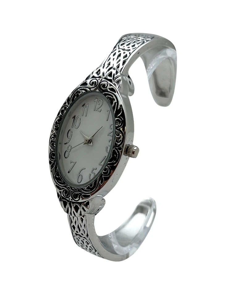 Olivia Pratt Silver Oval Face Elegant Textured Bangle Women Watch