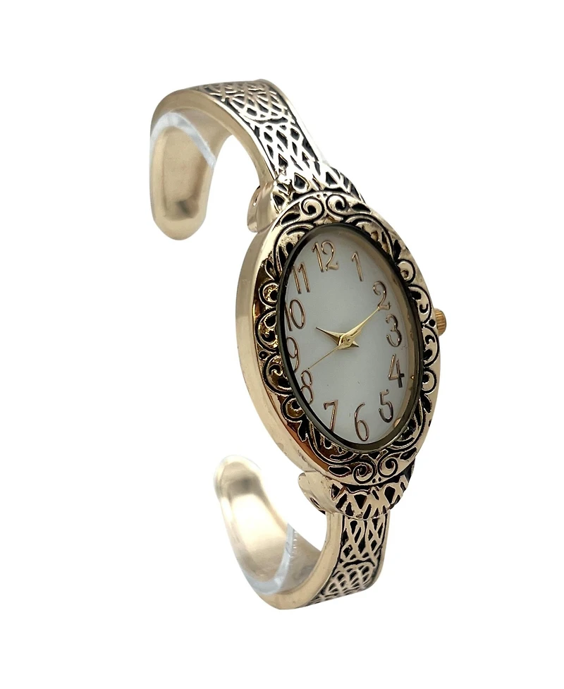 Olivia Pratt Gold Oval Face Elegant Textured Bangle Women Watch