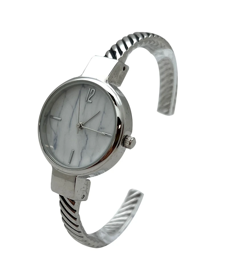 Olivia Pratt Silver Every Day Thin Marble Face Bangle Women Watch