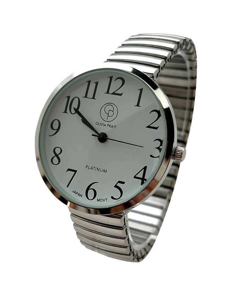 Olivia Pratt Silver Stretch Band Big Face Shiny Colors Women Watch