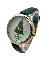 Olivia Pratt Green Faux Leather Christmas Themed Women Watches