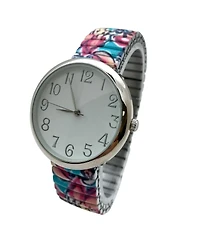 Olivia Pratt Multi Big Dial Easy Reader Watch Printed Elastic Stretch Band Wristwatch Women Watch