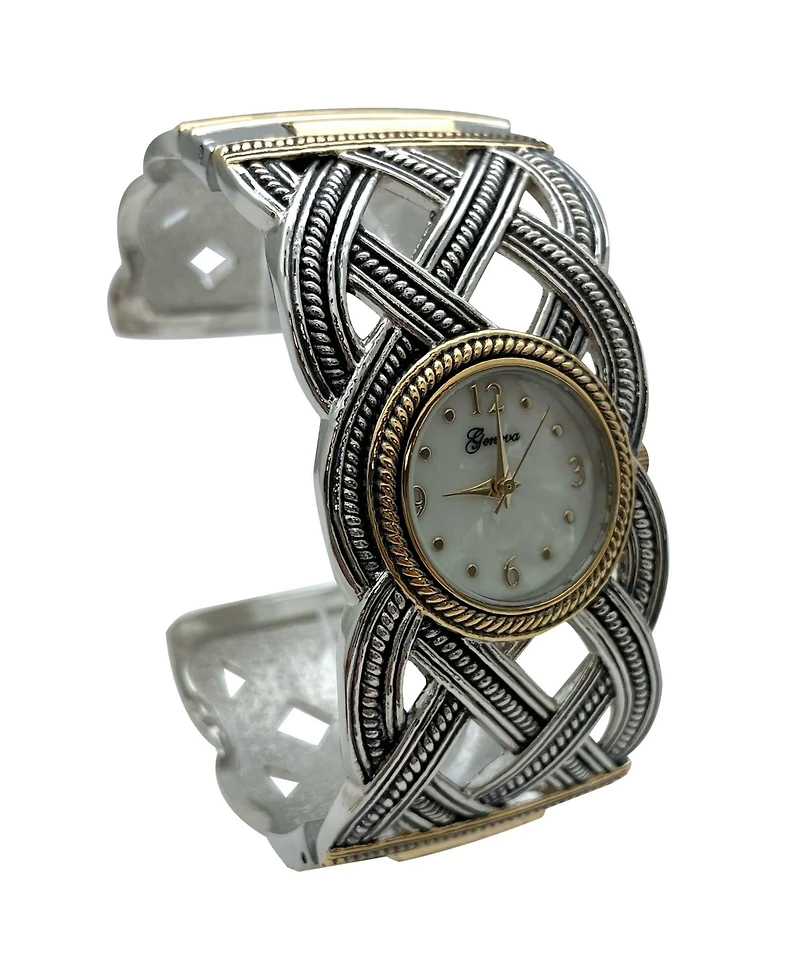 Olivia Pratt Braided Details Elegant Bangle Women Watch, Two Tone