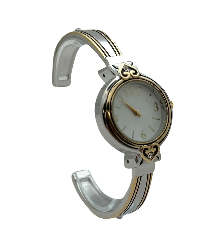 Olivia Pratt Elegant Heart Detailed Cuff Women Watch, Two Tone