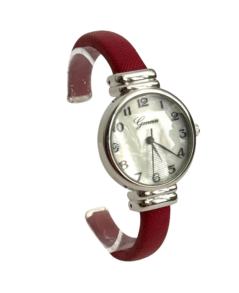 Olivia Pratt Red Faux Leather Thin Bangle Women Watch