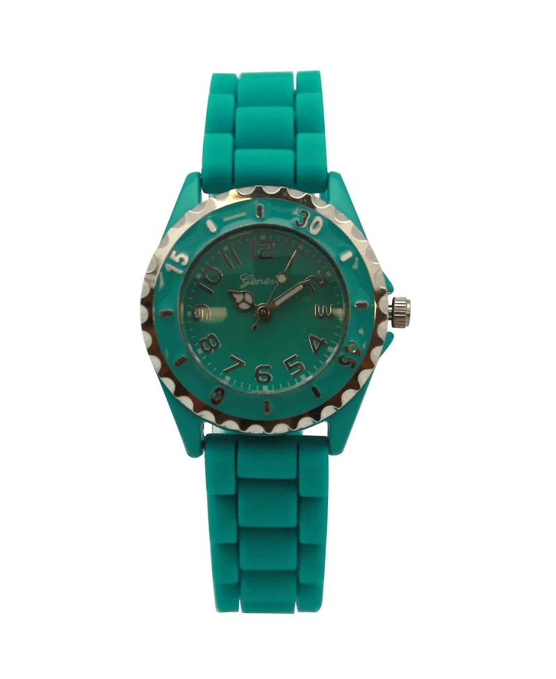 Olivia Pratt Teal Solid Color Silicone Strap Casual Women Watch