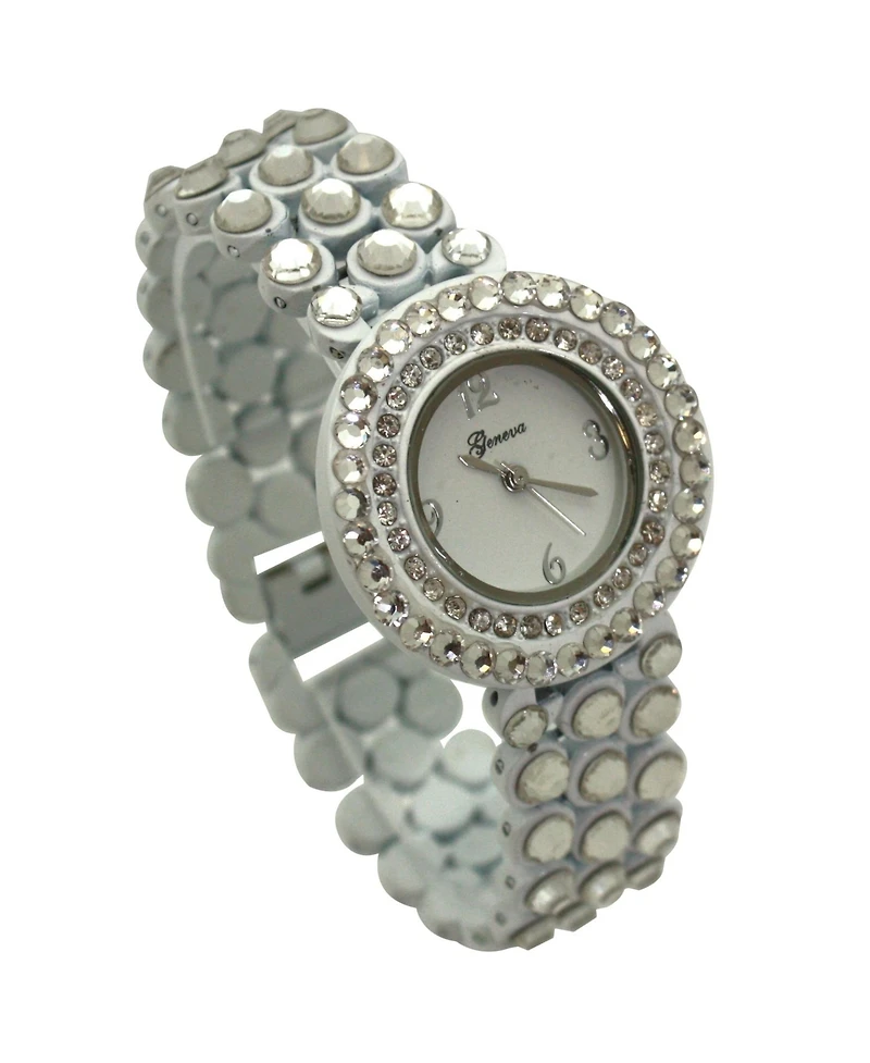 Olivia Pratt White Shiny Rhinestones Metallic Women Watch