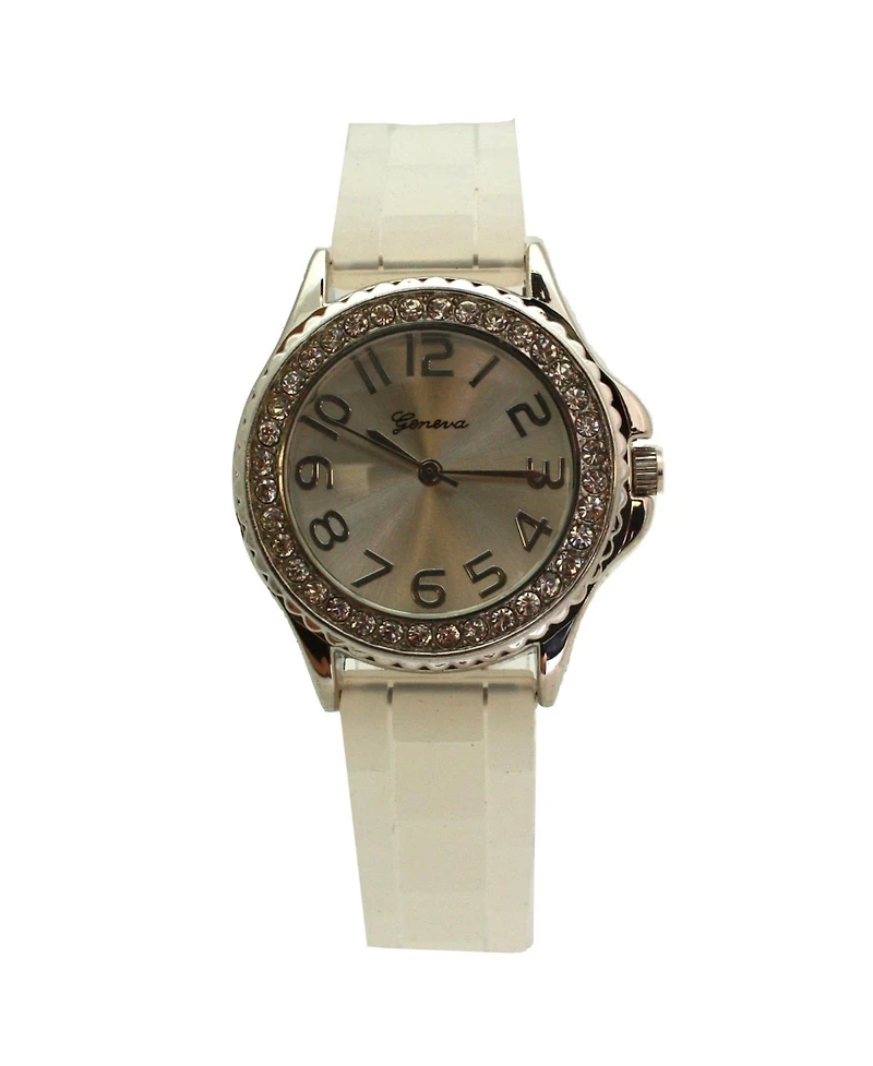 Olivia Pratt Clear Every Day Thin Band Silicone and Rhinestones Colorful Women Watch