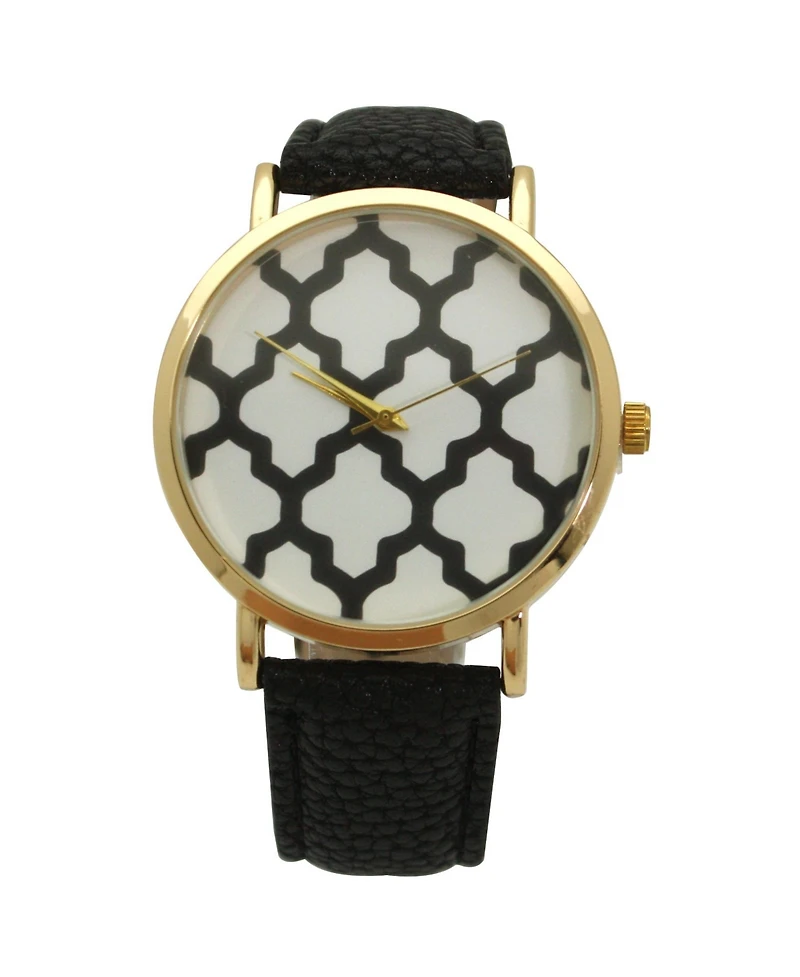 Olivia Pratt Geometric Pattern Leather Strap Watch