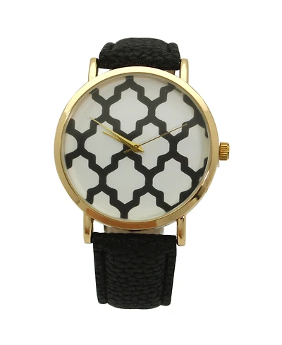 Olivia Pratt Geometric Pattern Leather Strap Watch