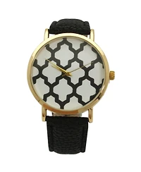 Olivia Pratt Geometric Pattern Leather Strap Watch