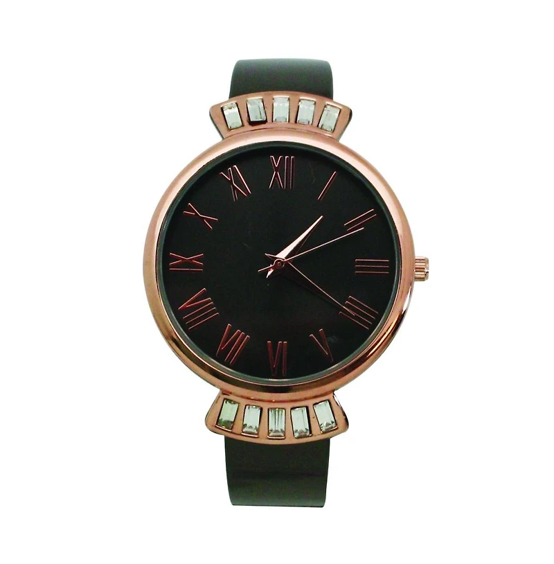 Gunmetal Rose Gold Olivia Pratt Elegant Emerald Rhinestone Solid Metal Bangle Watch