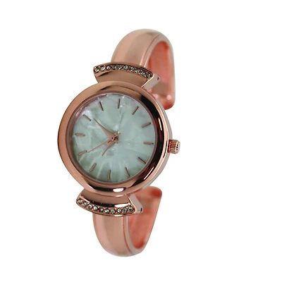 Olivia Pratt Rose Gold Pearl Tone Face Metal Bangle Watch