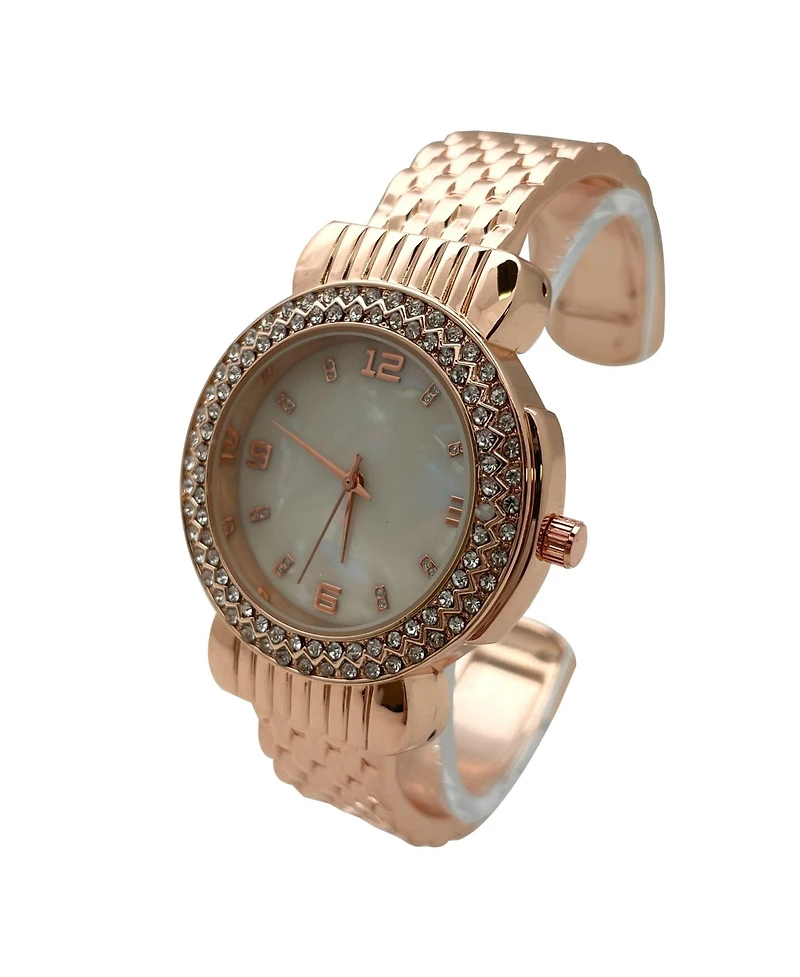Olivia Pratt Rose Gold Round Face Rhinestone Bezel Bangle Women Watch