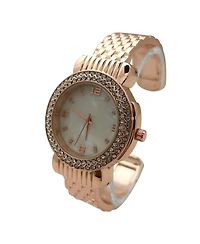 Olivia Pratt Rose Gold Round Face Rhinestone Bezel Bangle Women Watch