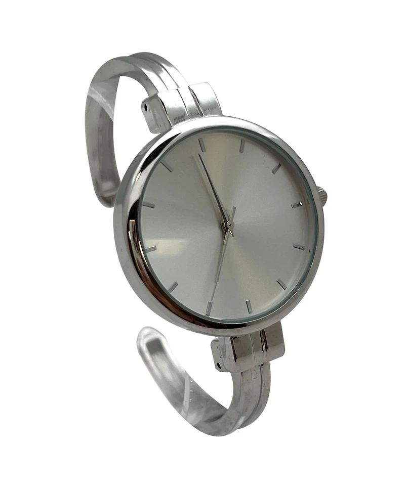 Olivia Pratt Silver Big Face Minimalist Bezel Bangle Women Watch