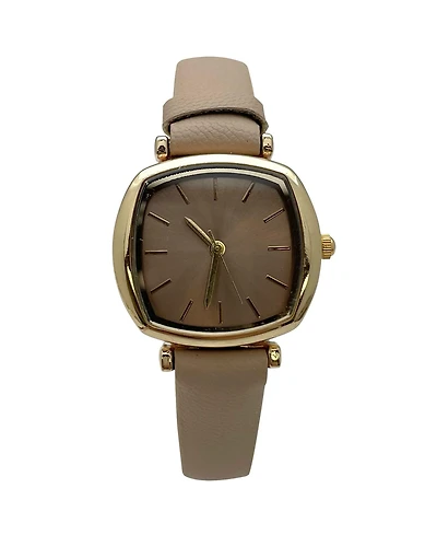 Olivia Pratt Solid Color Elegant Square Face Faux Leather Women Watch, Tan