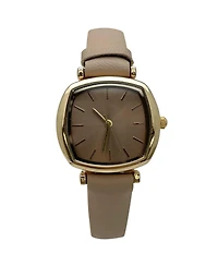 Olivia Pratt Solid Color Elegant Square Face Faux Leather Women Watch, Tan