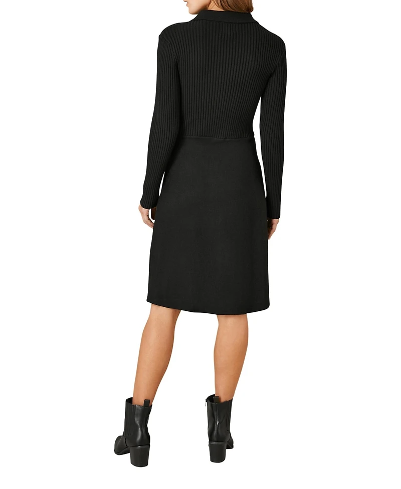 Yumi Women's Belted Rib Knit Midi Dress With Pockets