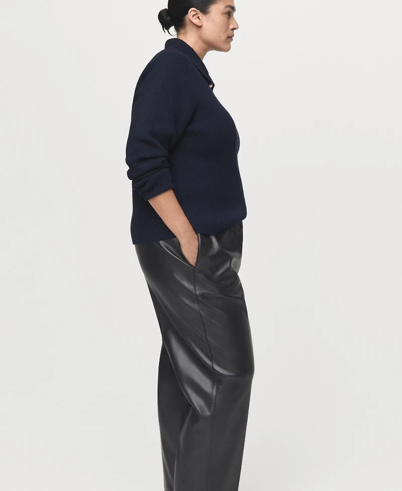 Mango Women's Leather-Effect Elastic Waist Pants