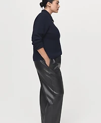 Mango Women's Leather-Effect Elastic Waist Pants
