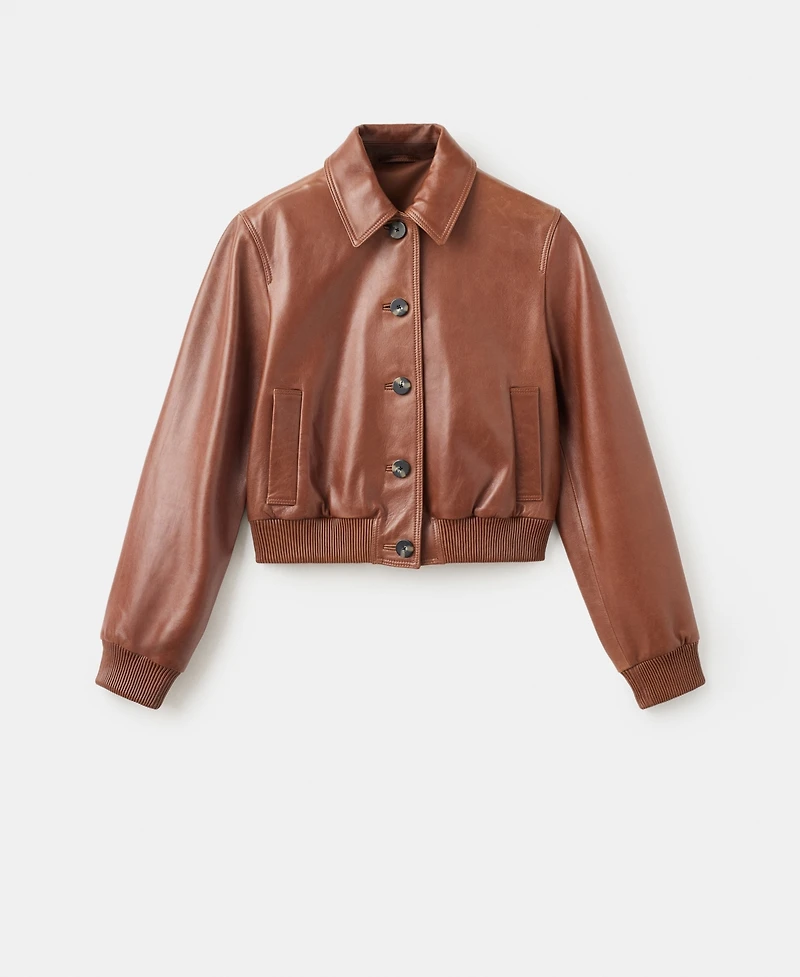 Mango Women's Leather Bomber Jacket