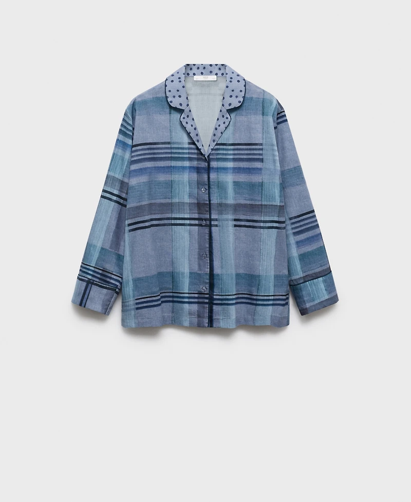 Mango Women's Piping Detail Printed Pajama Shirt