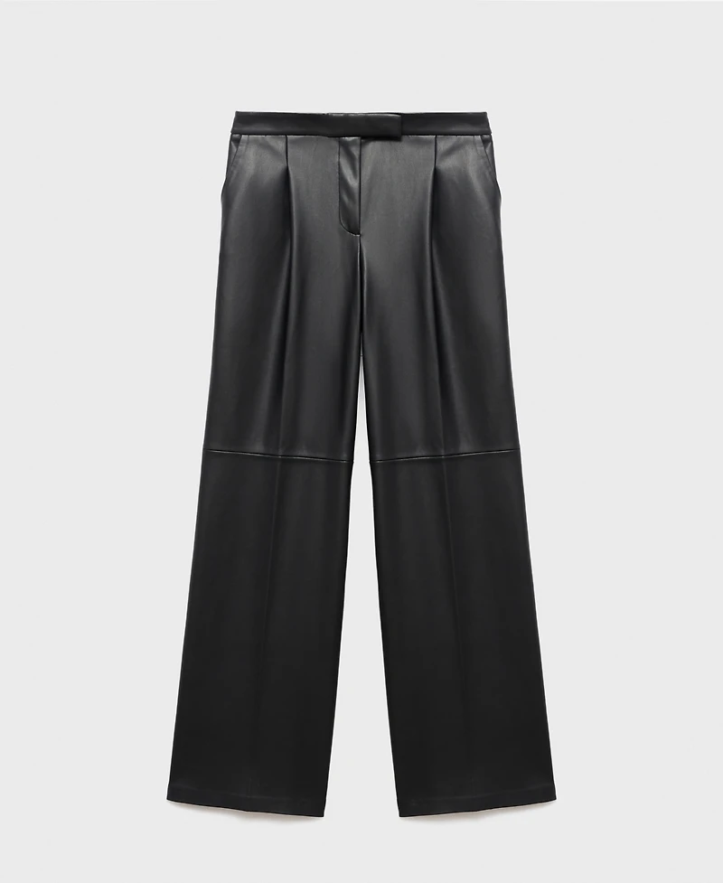 Mango Women's Leather-Effect Wide-Leg Pants