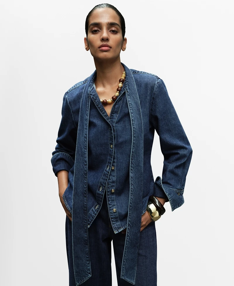 Mango Women's Bow Detail Denim Shirt
