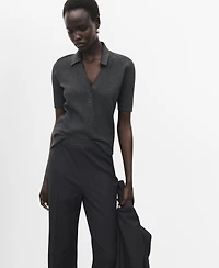 Mango Women's Shirt Collar Fine-Knit Sweater