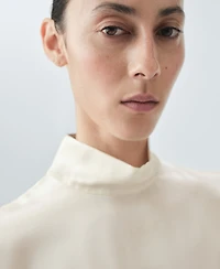Mango Women's Silk Satin Turtleneck Blouse