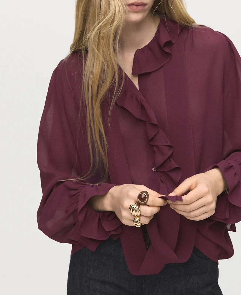 Mango Women's Ruffled Scarf Blouse
