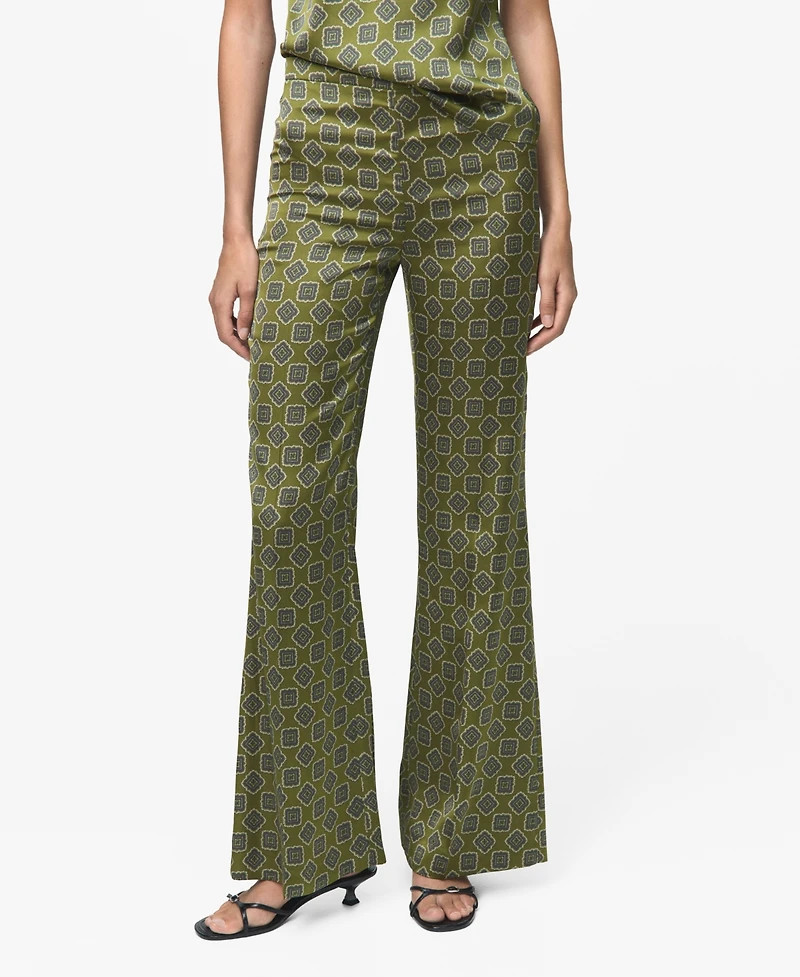 Mango Women's Geometric-Print Satin Pants