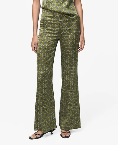 Mango Women's Geometric-Print Satin Pants