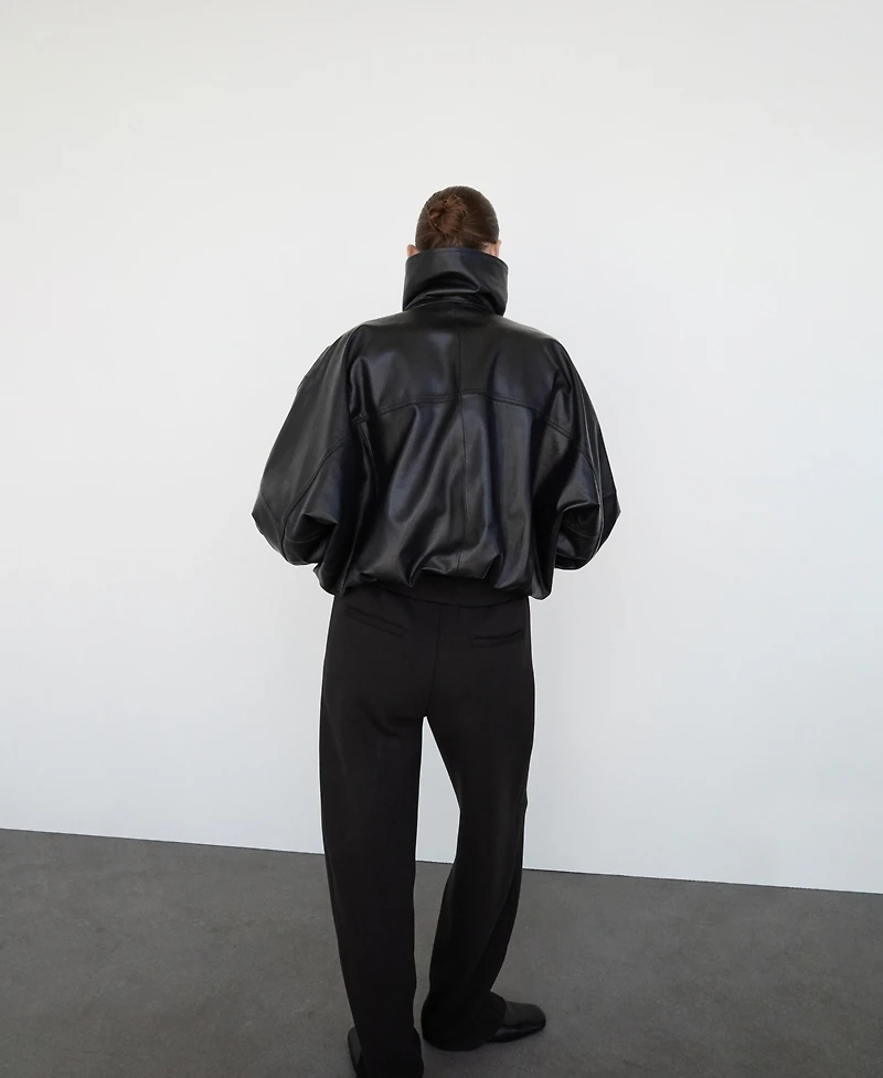 Mango Women's Leather Notched Lapel Collar Jacket