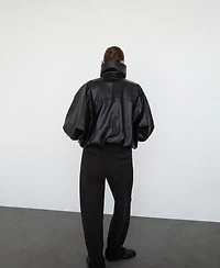 Mango Women's Leather Notched Lapel Collar Jacket