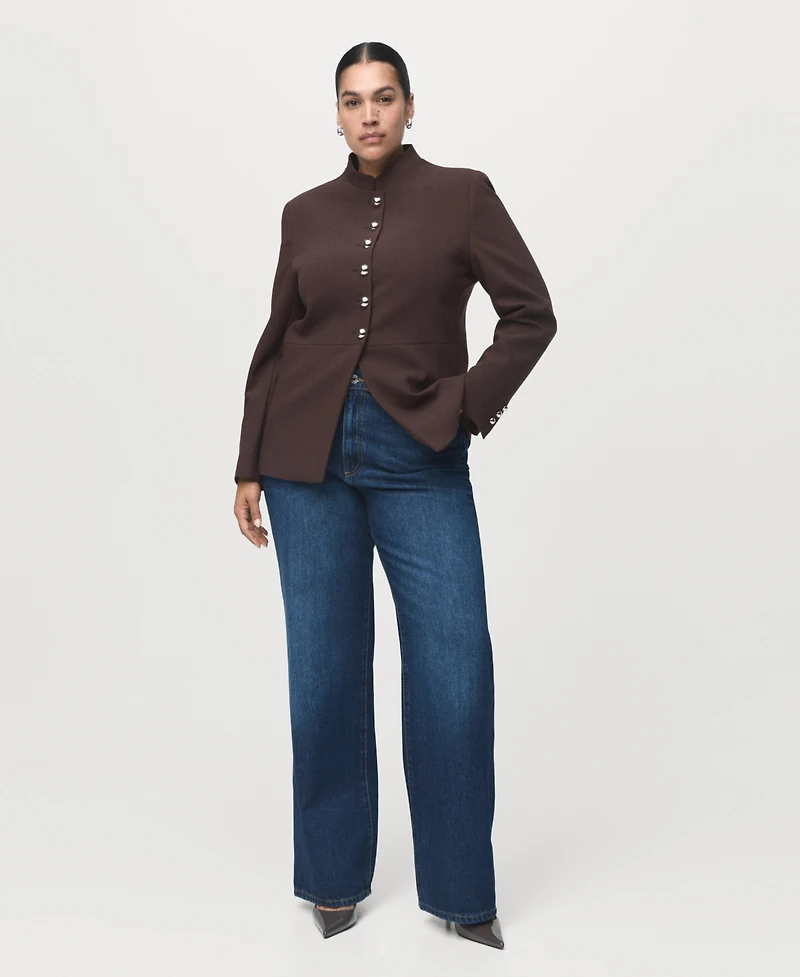 Mango Women's Jewel-Button Strip Collar Jacket