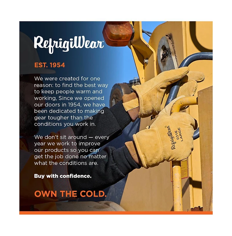 RefrigiWear Men's Heavy-Duty 3-Finger Mitt with Double Cuff - Insulated Leather Gloves for Extreme Cold Protection