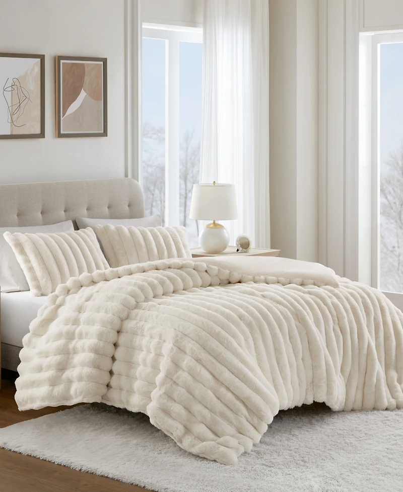 Madison Park Jasmine Faux Fur Reverse to Velvet 3-Pc. Comforter Set